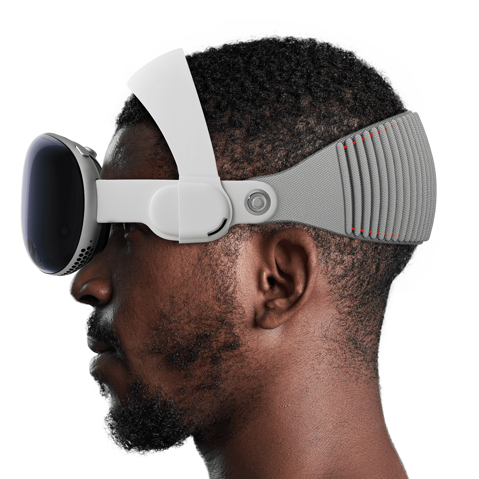 Person wearing Apple Vision Pro with the ANNAPRO A2 comfort head strap