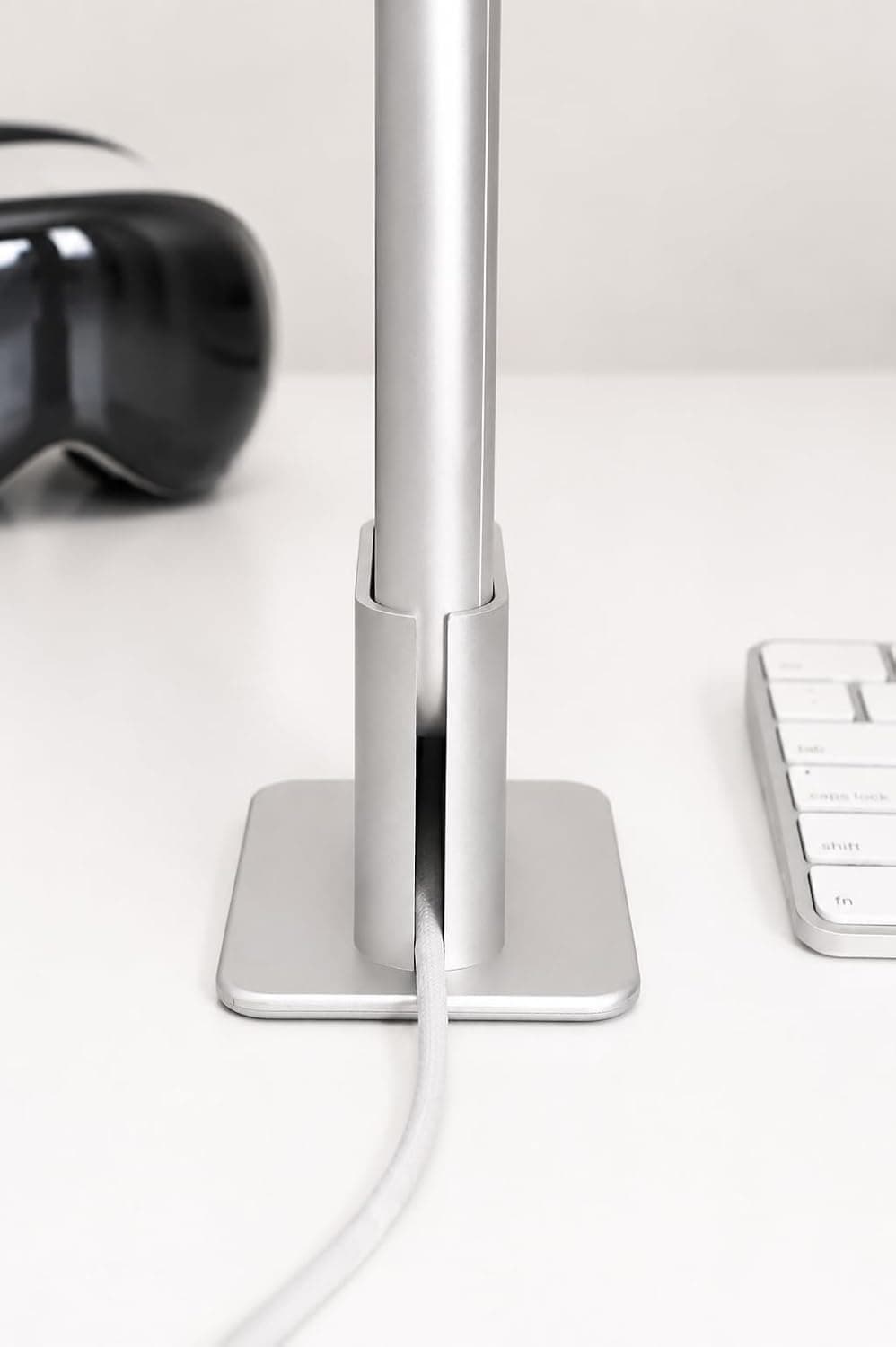 Aluminum workstation dock for Apple Vision Pro with cable retention