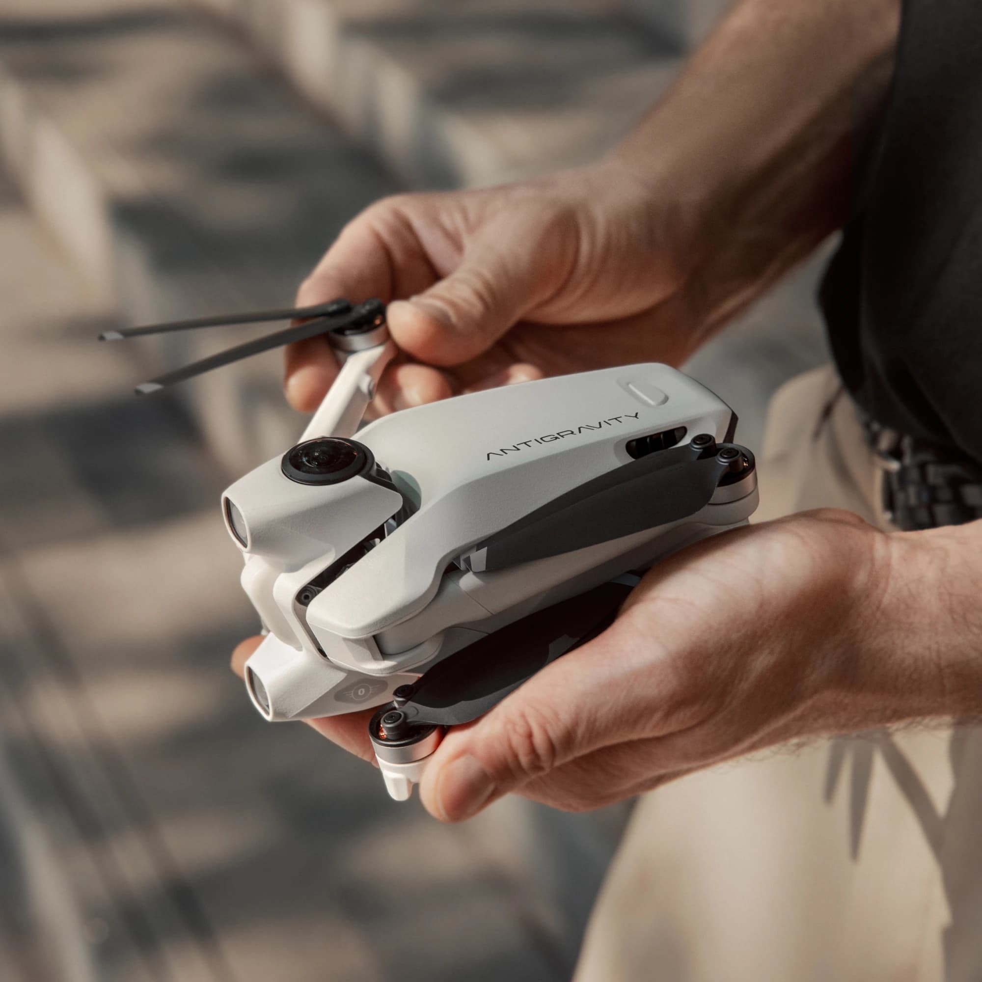 Antigravity A1 drone folded in a person's hands