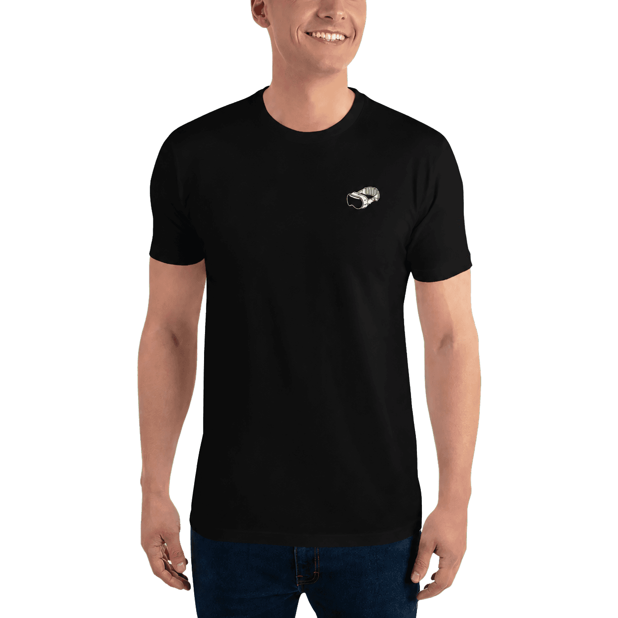 Model wearing the Spatial Insider black shirt from the front