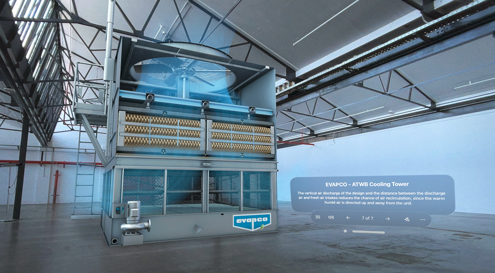 The JigSpace app presents a full-scale interactive cooling tower on Apple Vision Pro