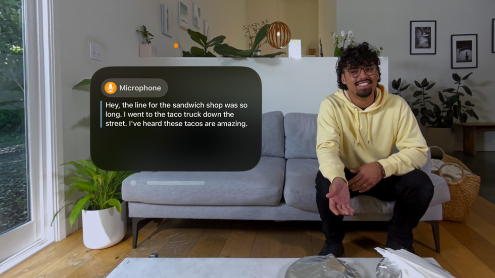 Live Captions shown inside an Apple Vision Pro view