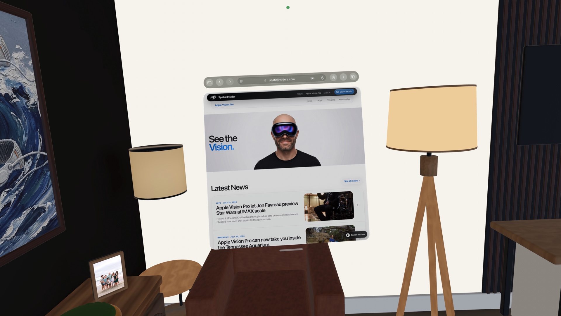 Spatial Insider displayed inside an immersive WebKit environment on Apple Vision Pro