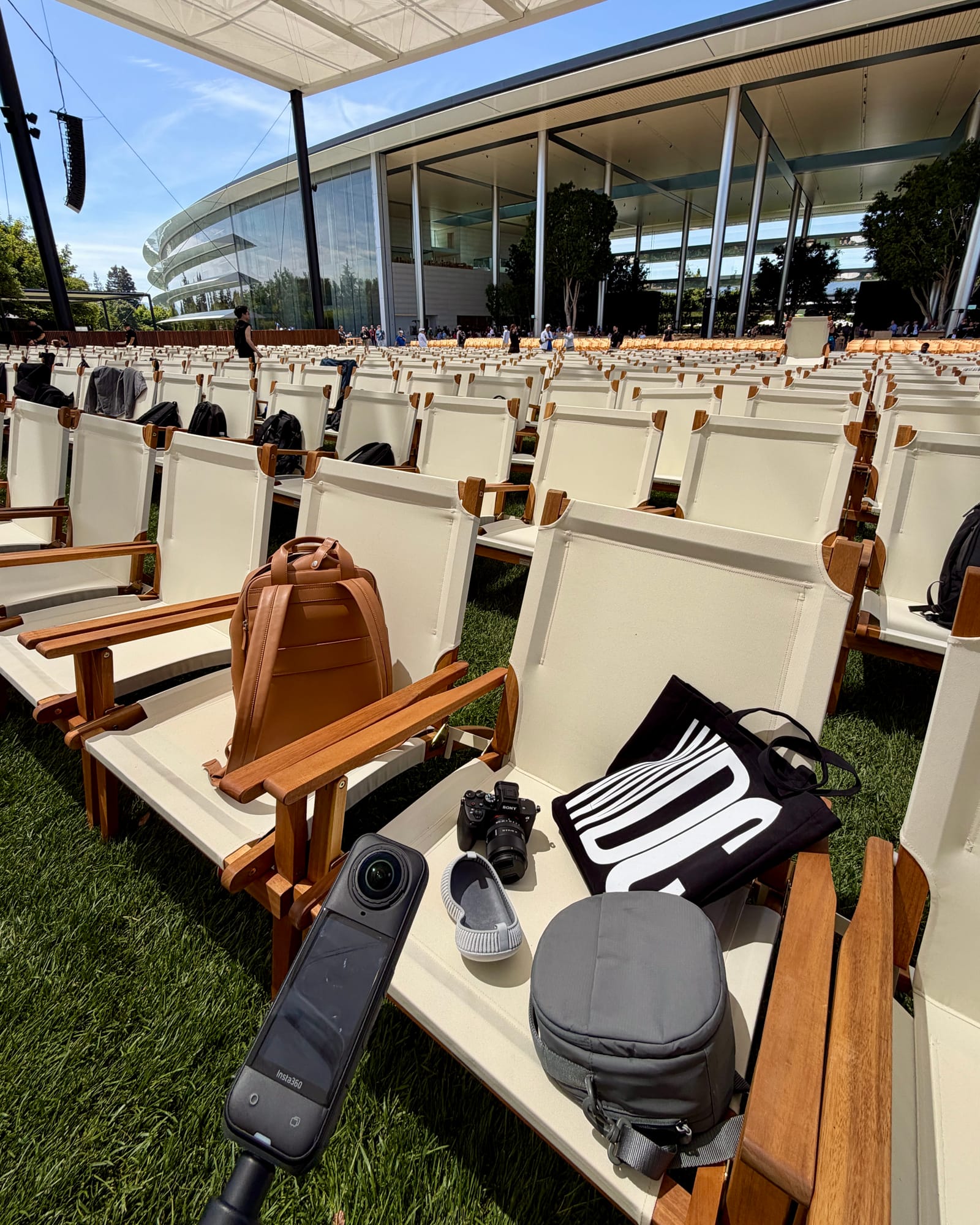 Insta360 capture equipment set up at an outdoor Apple event