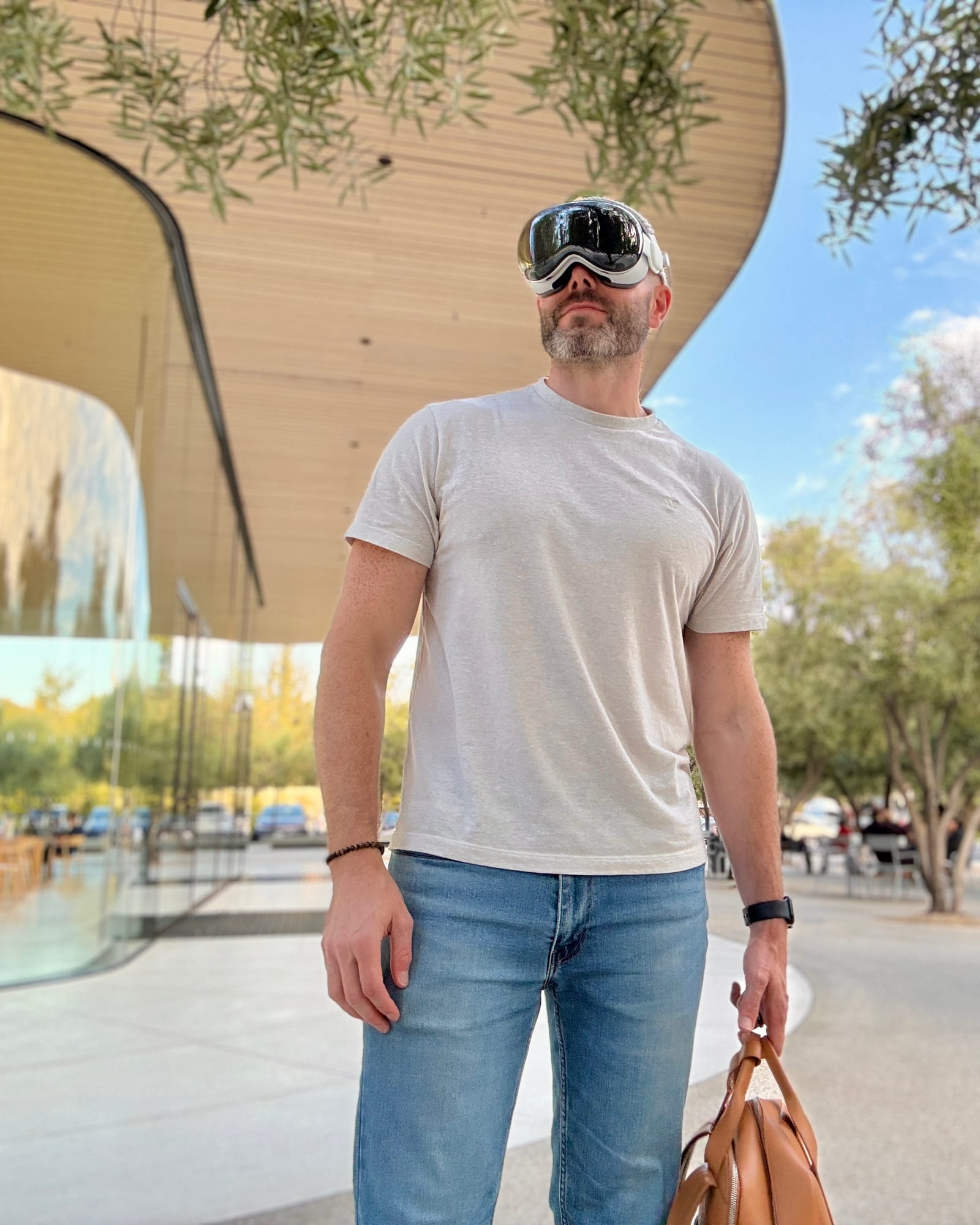 Justin Ryan wearing Apple Vision Pro at Apple Park