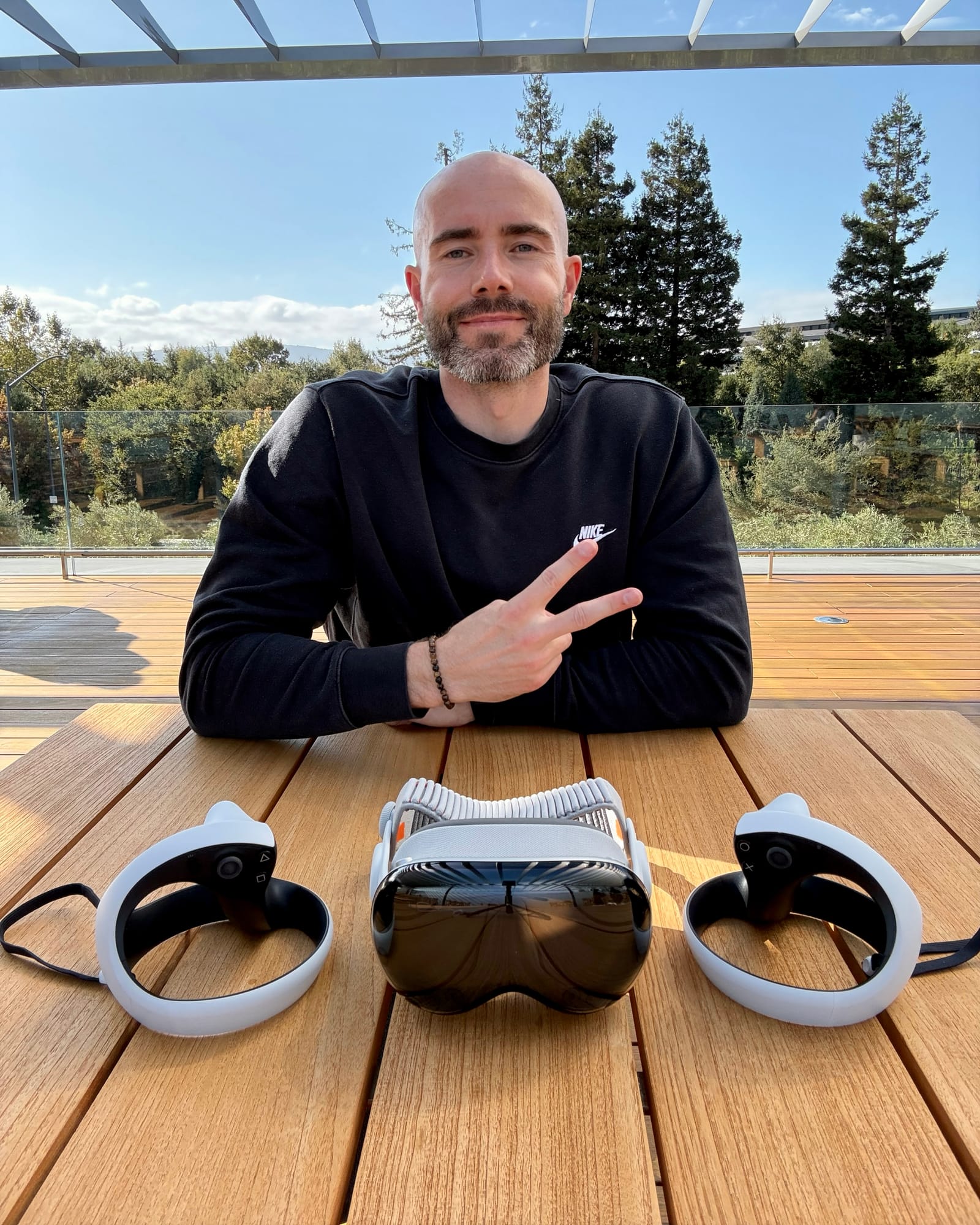 Justin Ryan testing PlayStation VR hardware outdoors