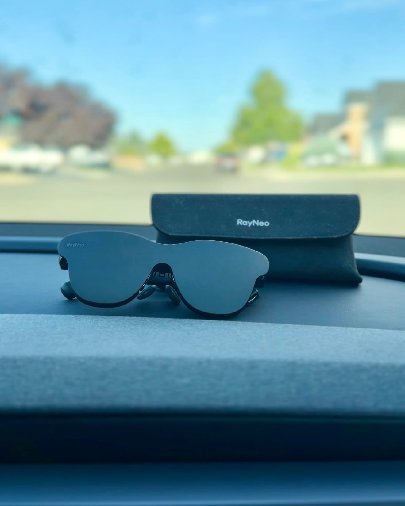 RayNeo smart glasses arranged for a hands-on test