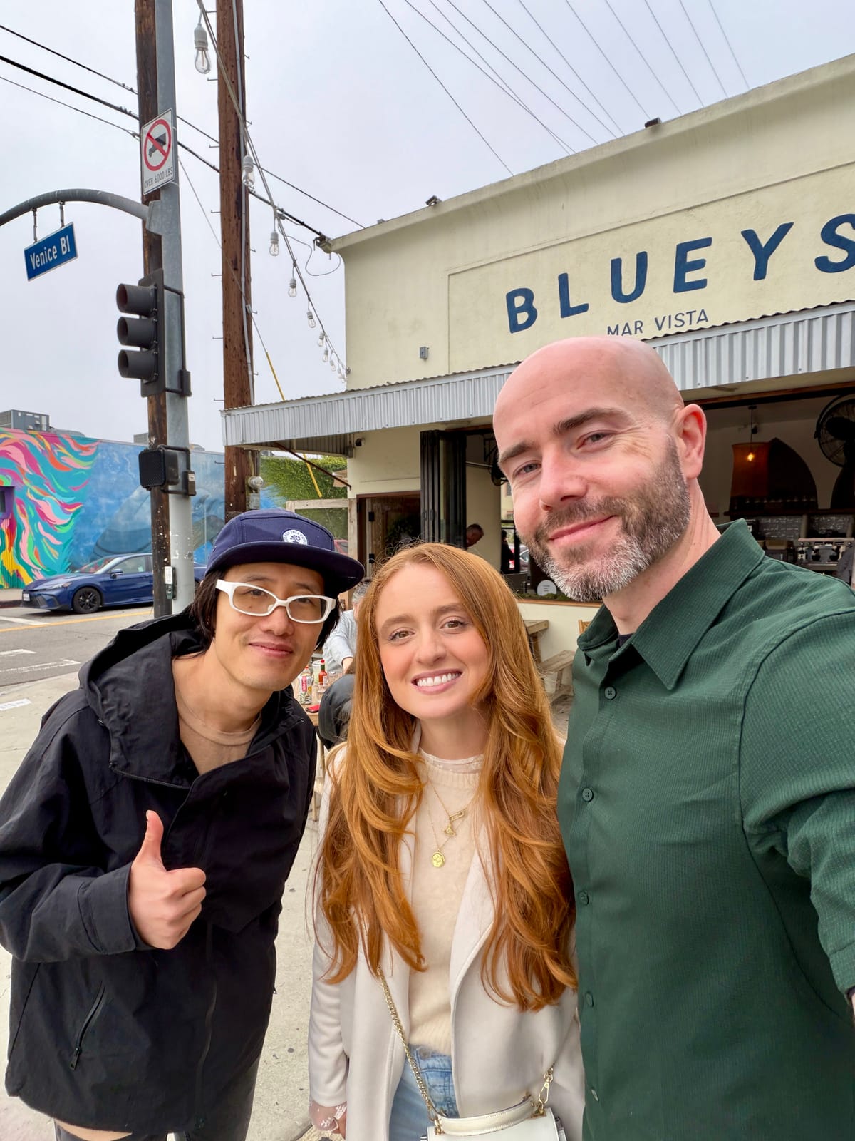 Justin Ryan with two guests in Venice, California