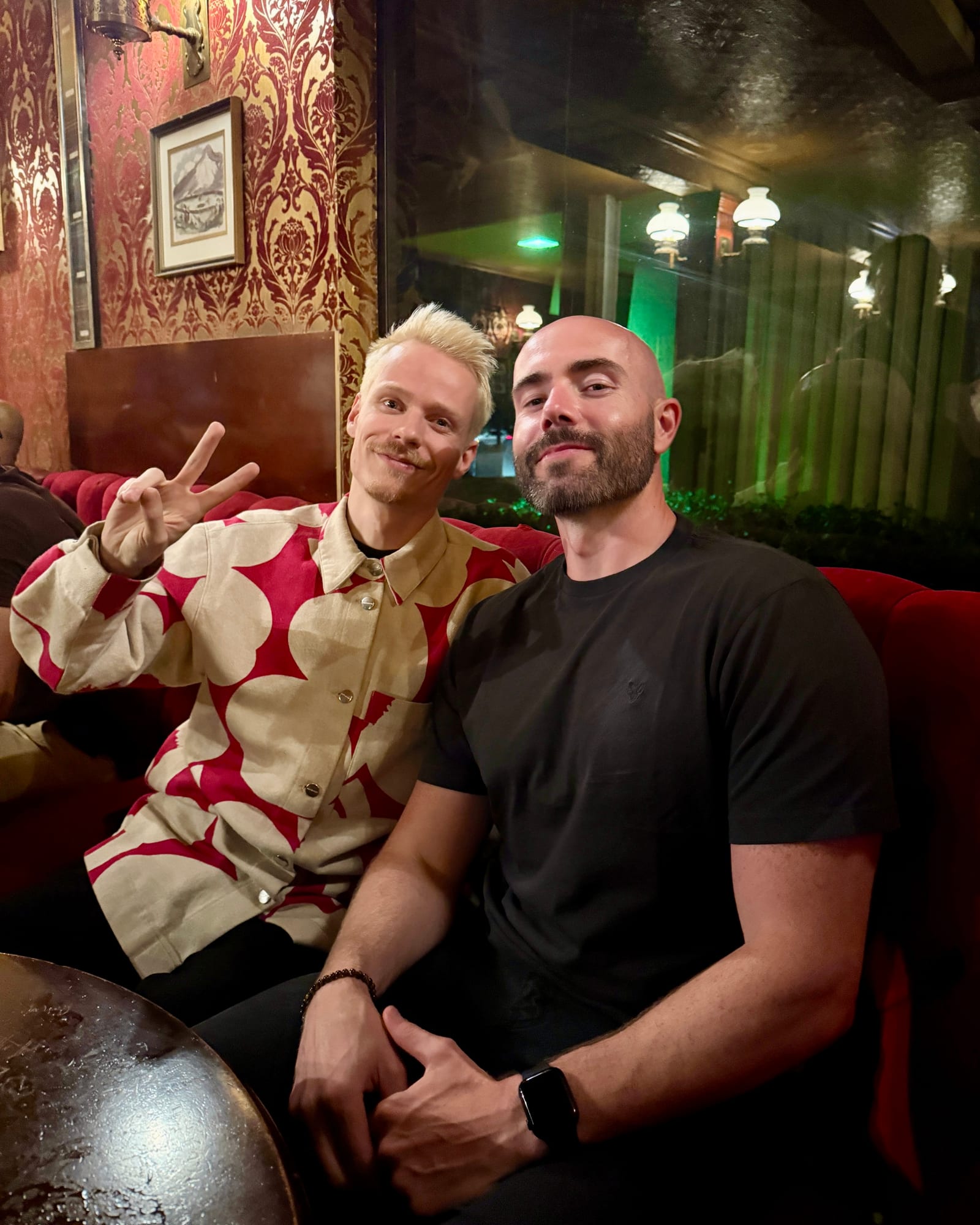 Justin Ryan with a fellow spatial technology creator at a restaurant