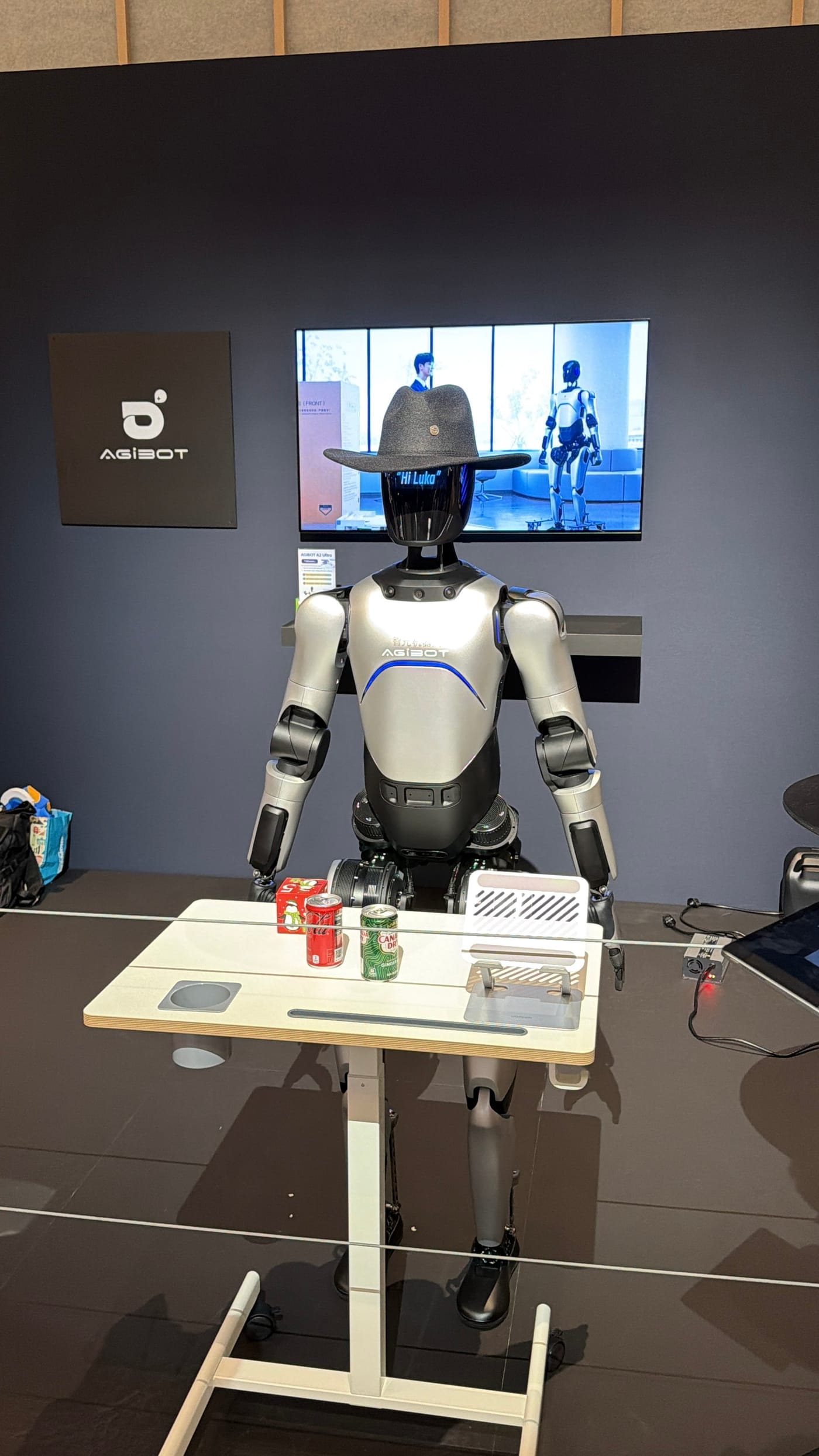 An AgiBot humanoid robot demonstrated at a technology event