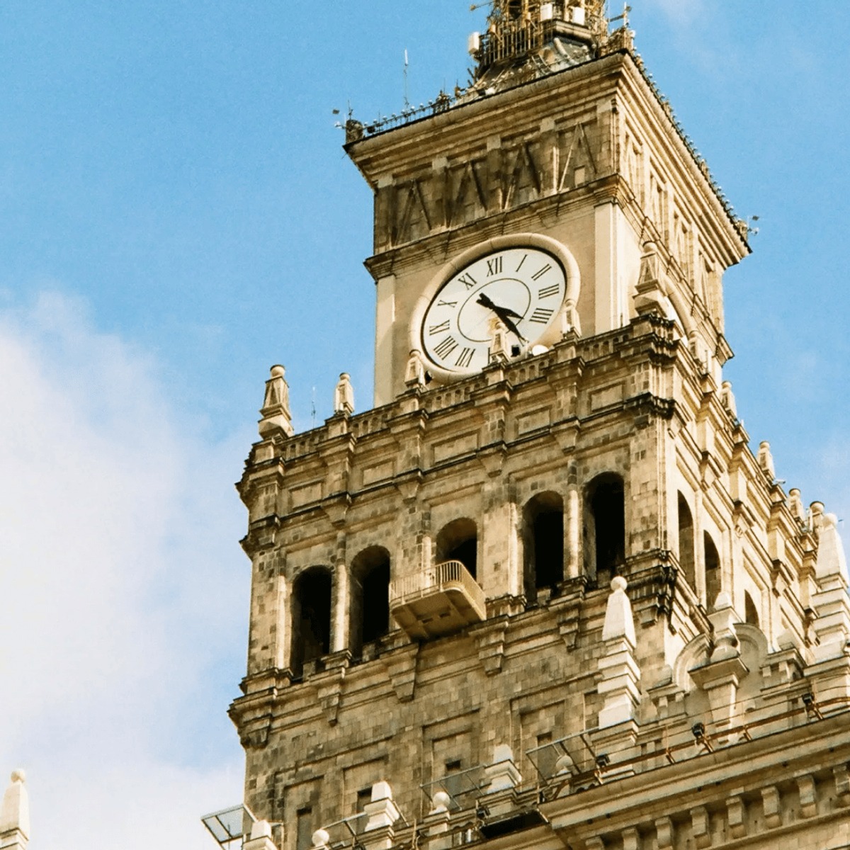 The Palace of Culture and Science clock tower in Warsaw