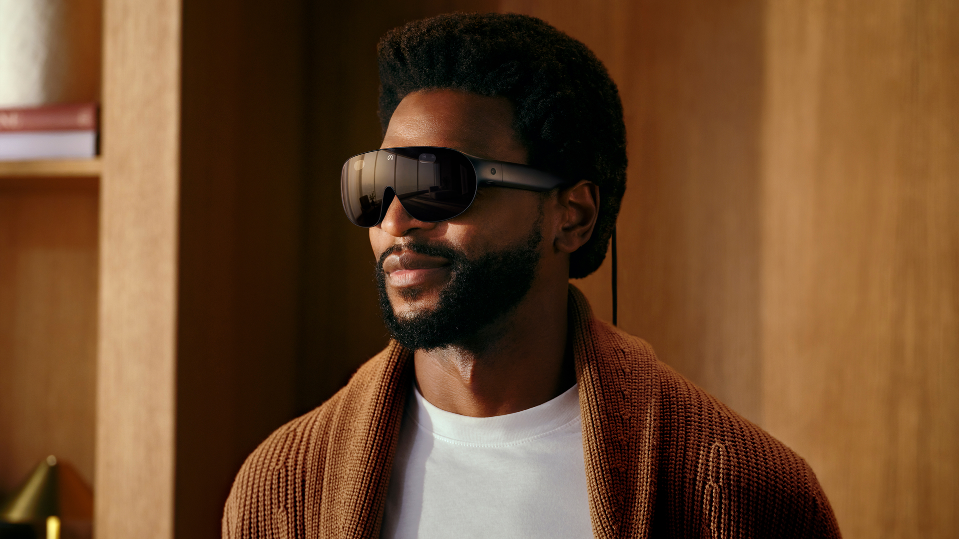 A person wearing Meta VR Glasses in Meta’s official product photography.