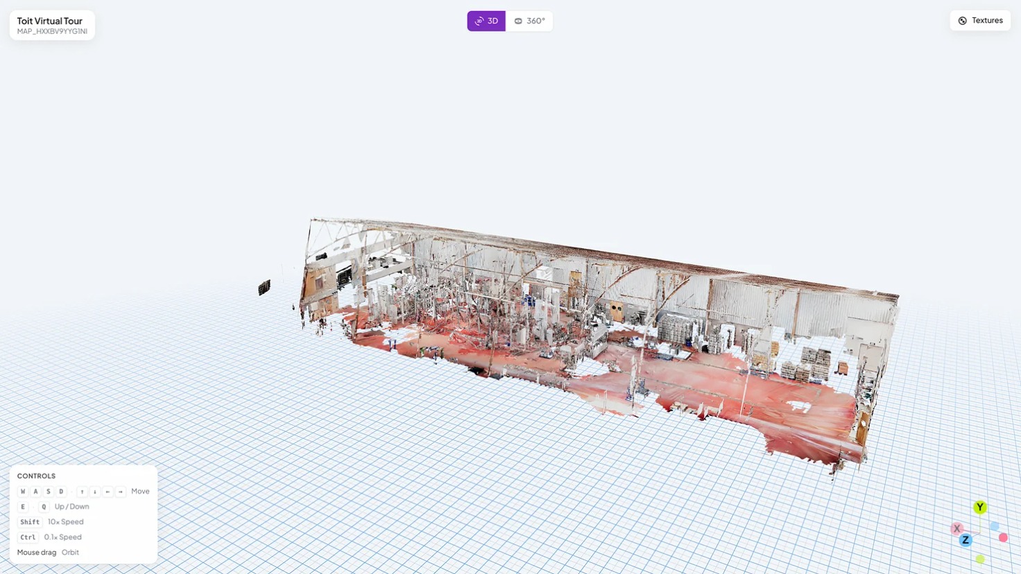 A 3D scan of a brewery floor displayed in MultiSet’s browser viewer