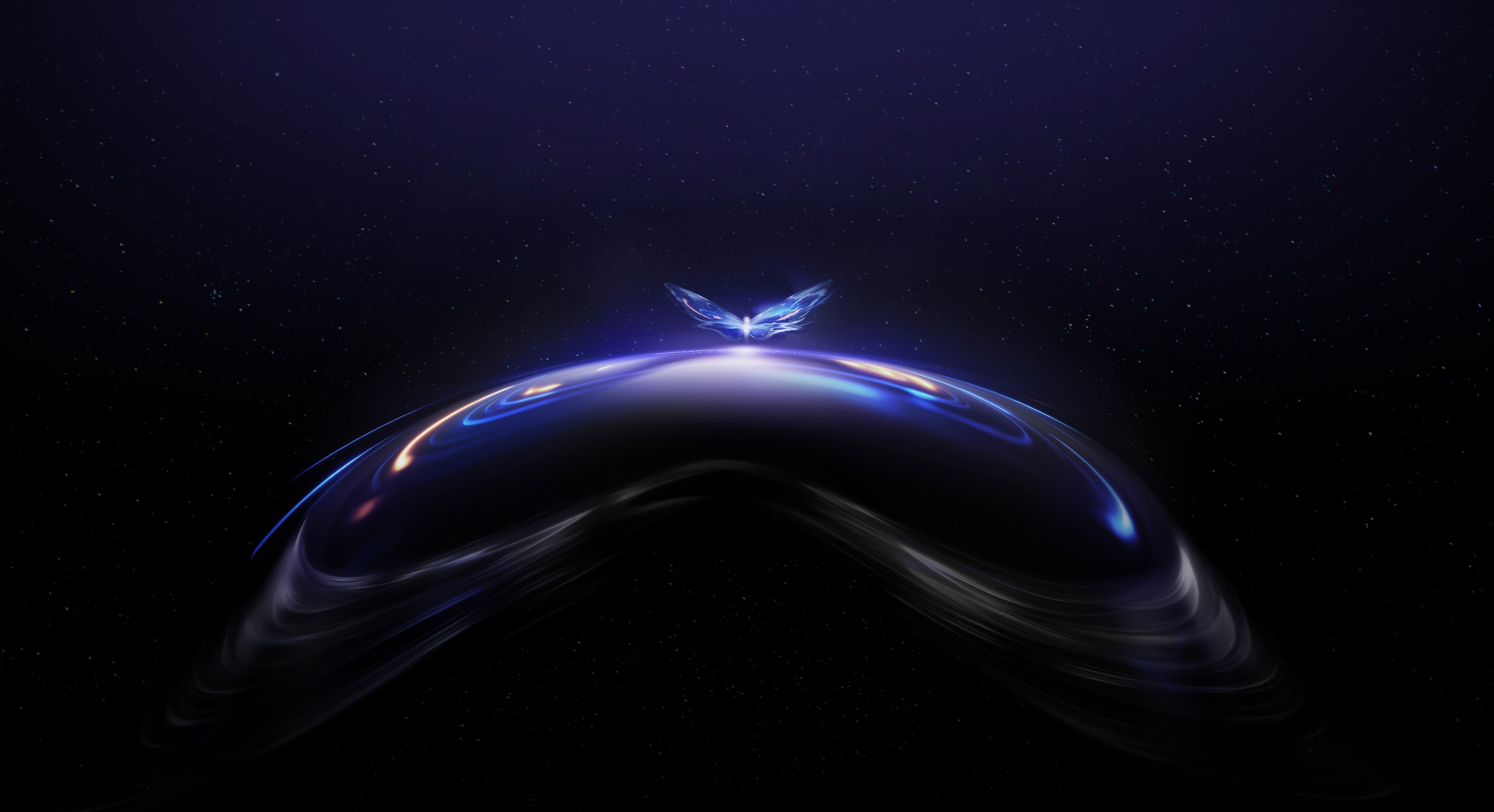 Abstract PICO Project Swan headset silhouette glowing blue against a dark background