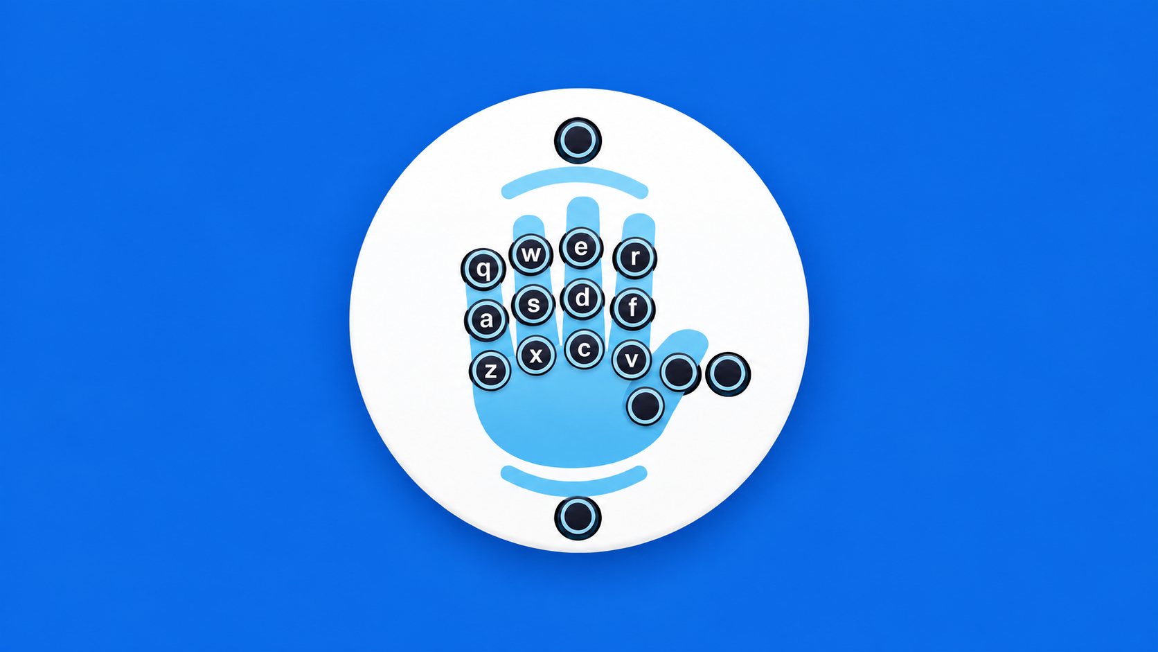 ProprioType’s hand-and-keyboard app icon on a white circular disc against vivid blue