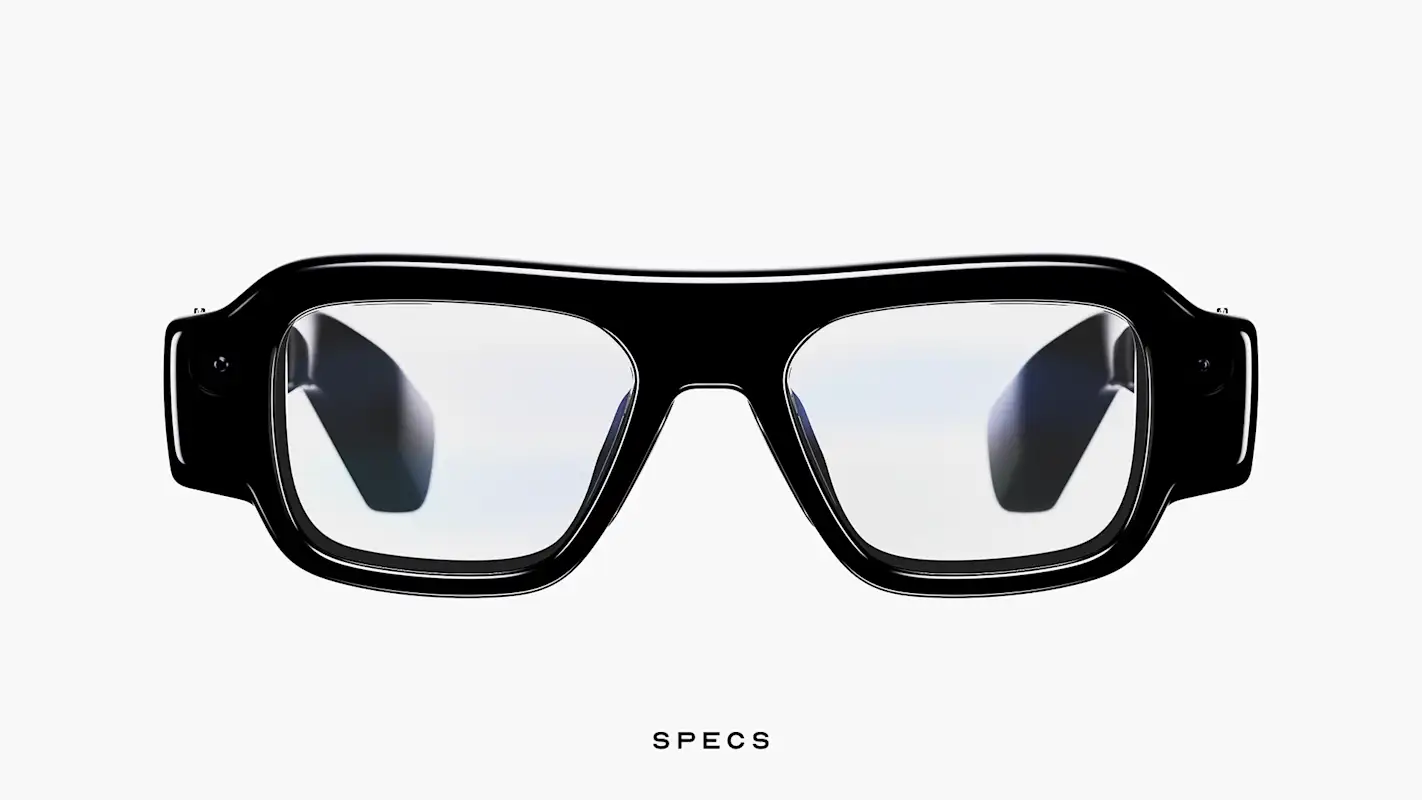 Black SPECS augmented reality glasses shown from the front