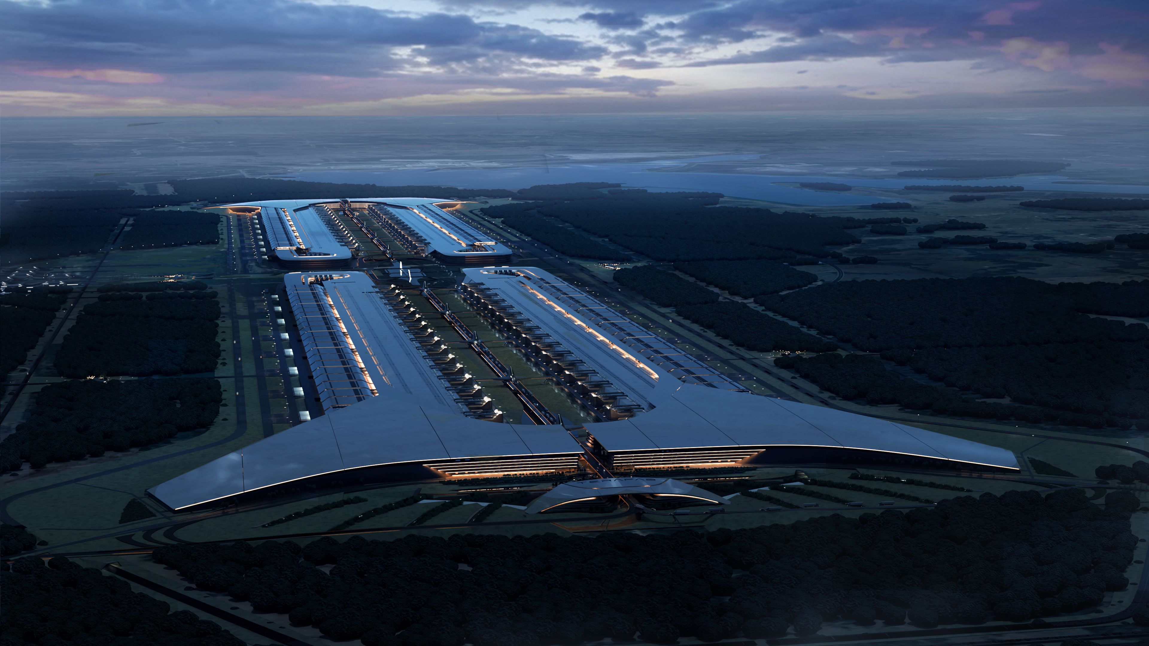 An architectural rendering of the planned Terafab chip complex beside the Gibbons Creek Reservoir in Texas