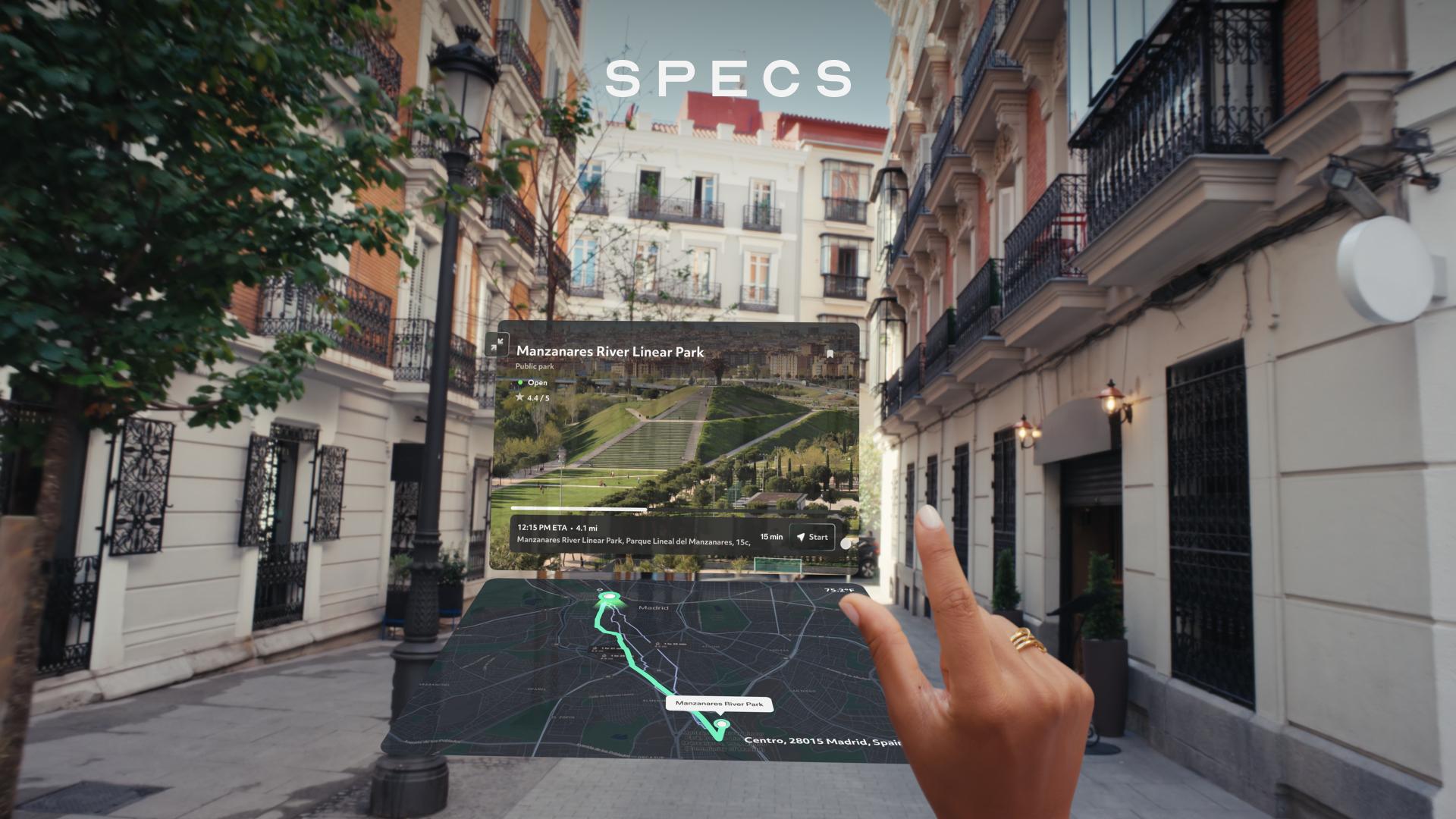 Snap promotional navigation interface showing a route and destination over a street