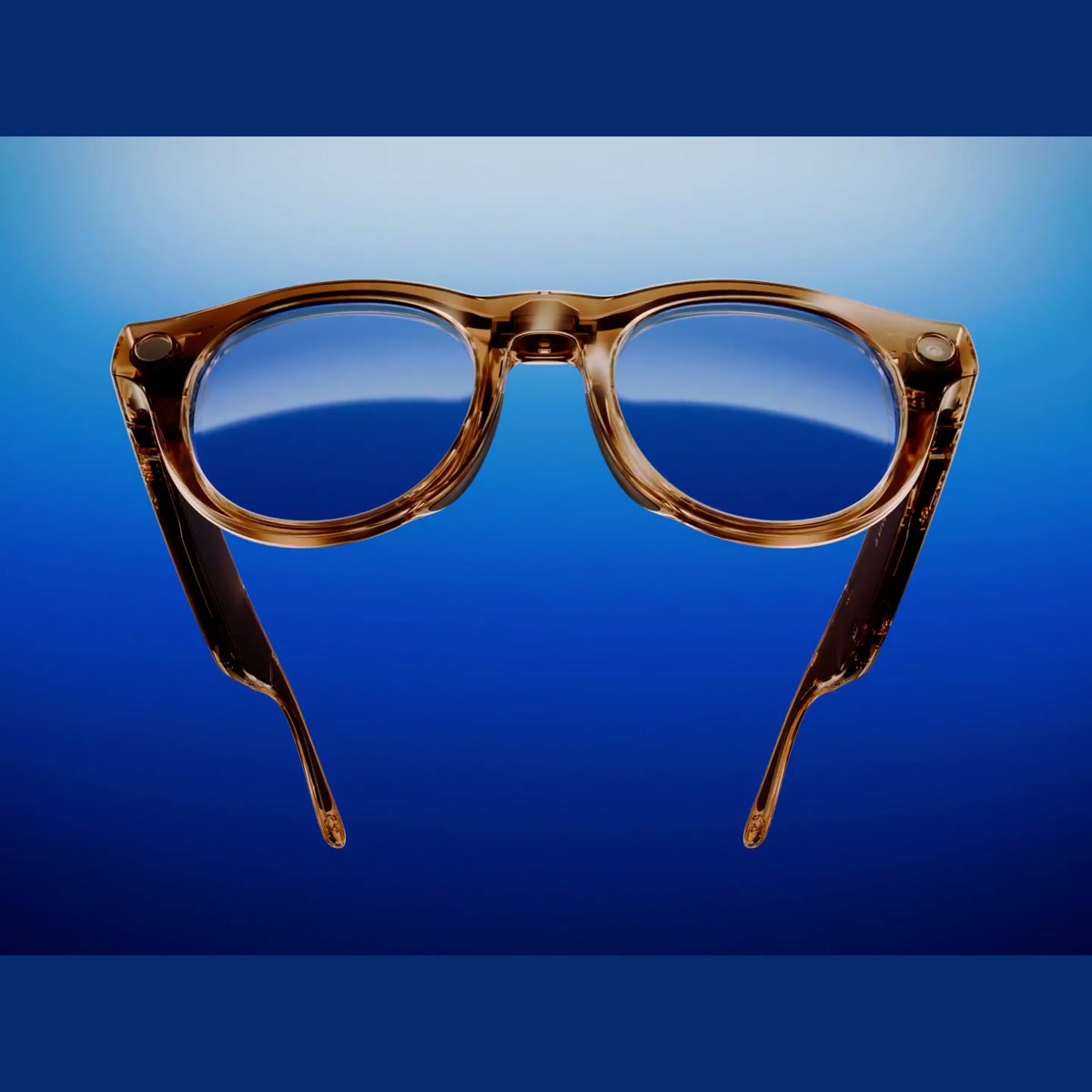 Front view of brown VIVE Eagle AI glasses against a blue background