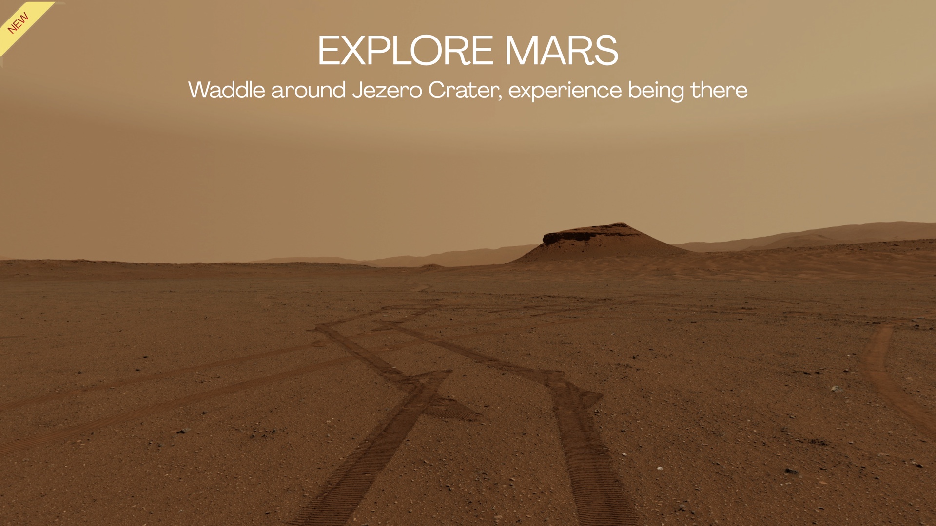 A rocky panorama of Jezero Crater shown inside Waddle on Apple Vision Pro