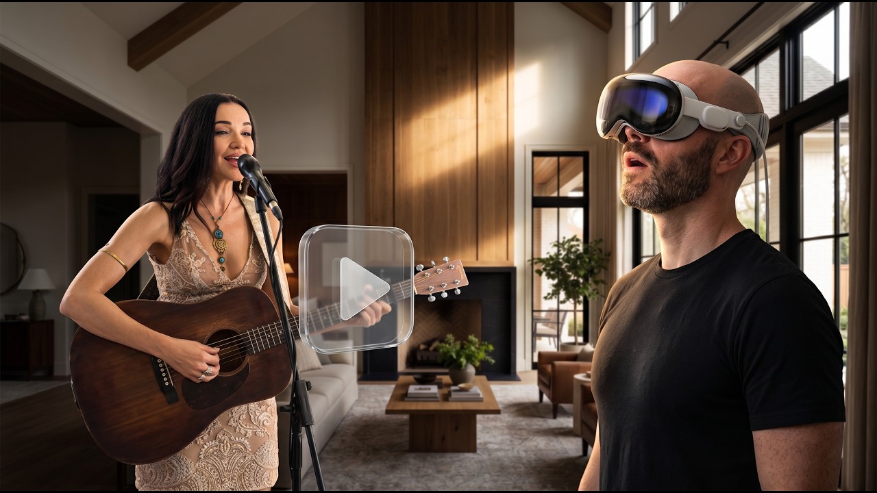 A volumetric performance playing beside Justin Ryan wearing Apple Vision Pro