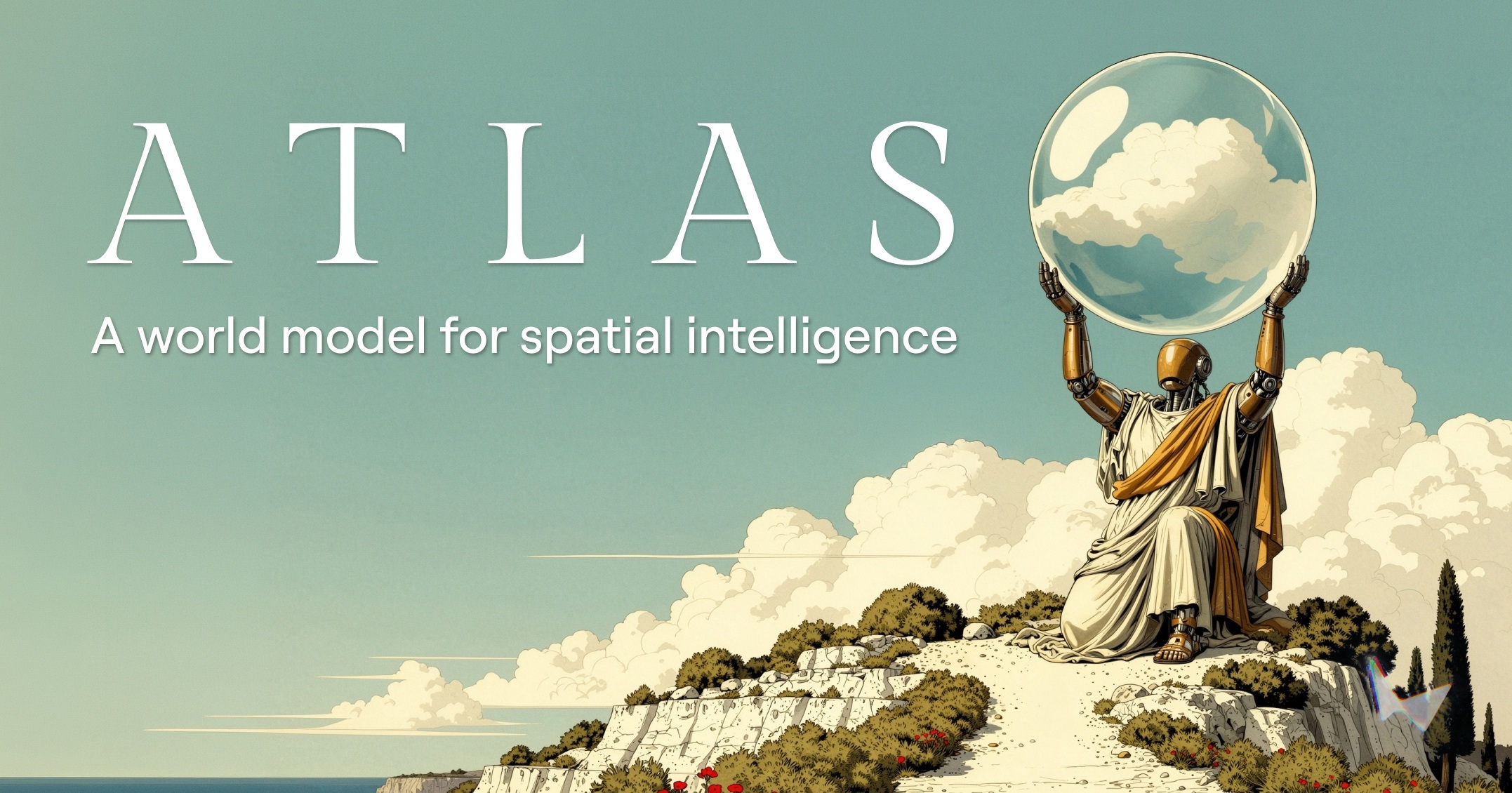 An illustrated robot holding a glass globe beside the name Atlas