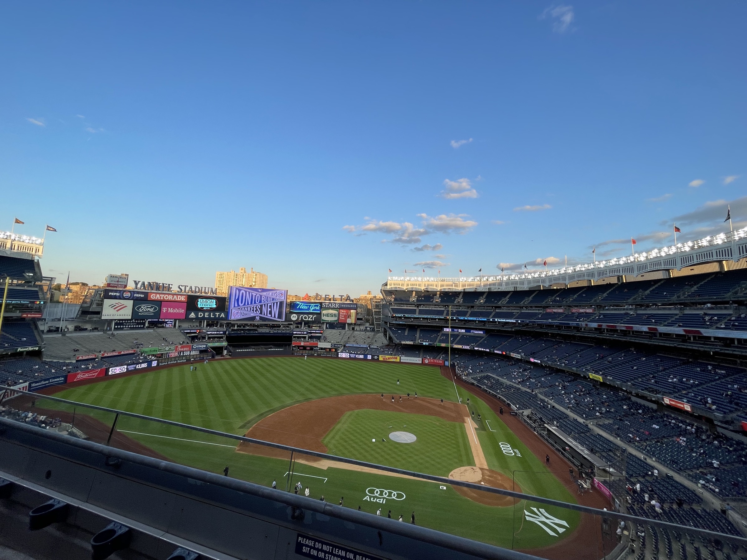The field and grandstands inside Yankee Stadium before a baseball game